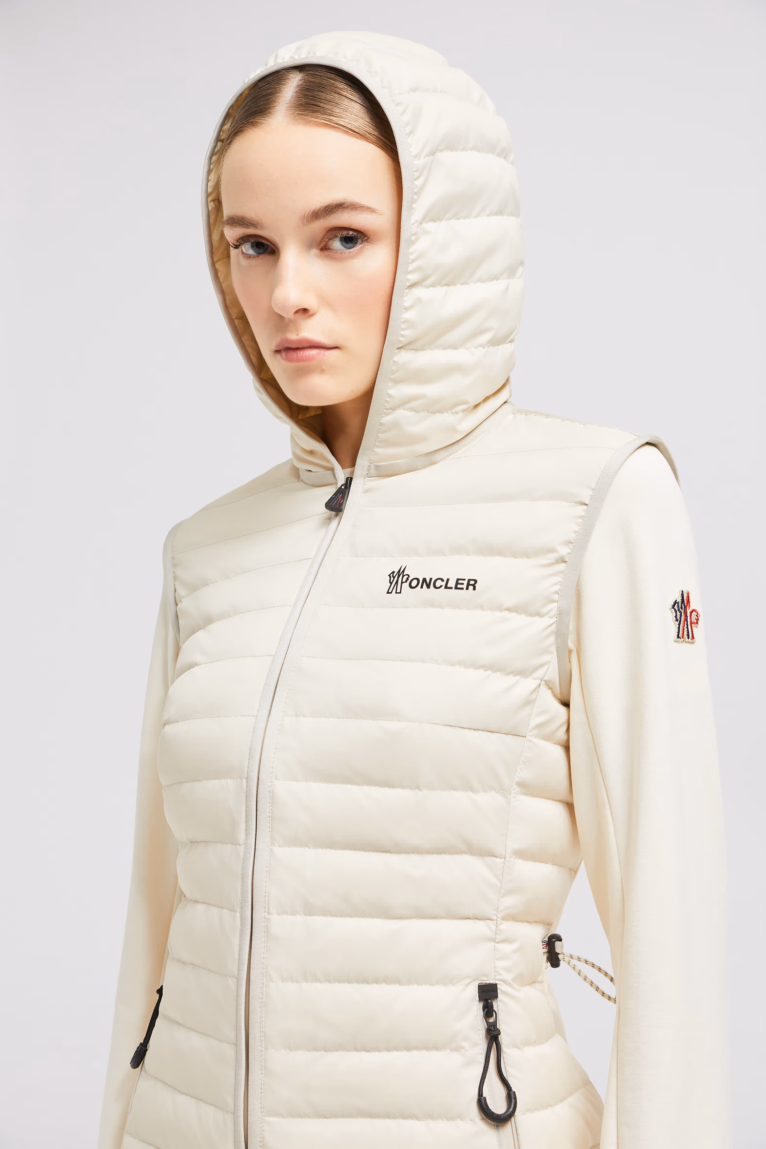 Padded Zip-Up Cotton Hoodie Women White Ivory Moncler 4